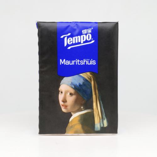 得宝|Tempo艺术系列戴珍珠耳环的少女手帕纸巾第3款反面图-纸巾博物馆
