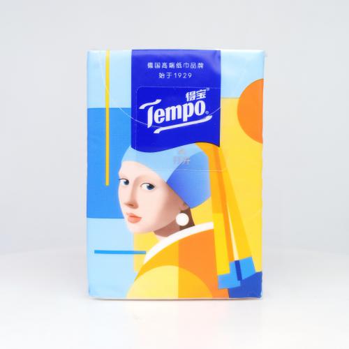 得宝|Tempo艺术系列戴珍珠耳环的少女手帕纸巾第2款正面图-纸巾博物馆