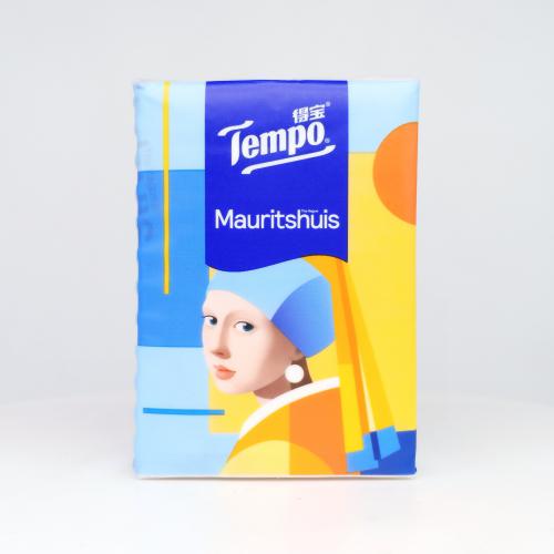得宝|Tempo艺术系列戴珍珠耳环的少女手帕纸巾第2款反面图-纸巾博物馆