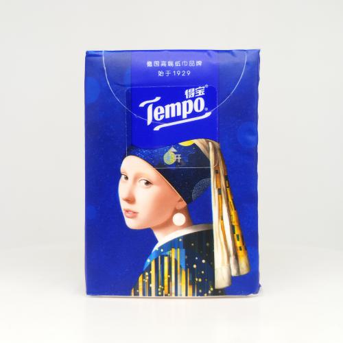 得宝|Tempo艺术系列戴珍珠耳环的少女手帕纸巾第4款正面图-纸巾博物馆