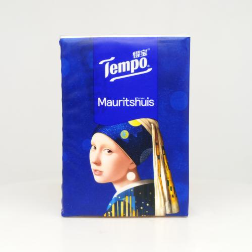 得宝|Tempo艺术系列戴珍珠耳环的少女手帕纸巾第4款反面图-纸巾博物馆